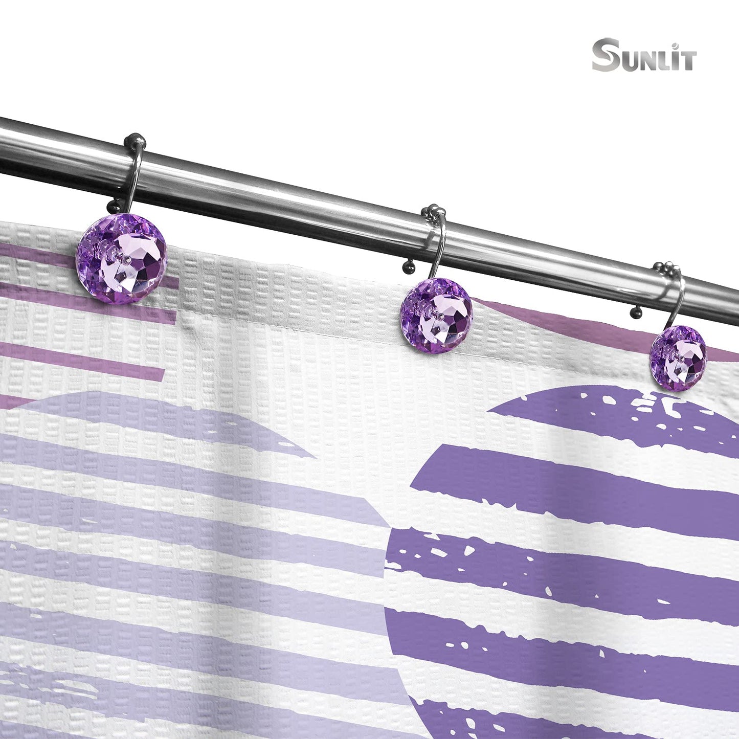 Sunlit Luxury Design Round Clear Diamond Crystal Gem Bling with Glide Balls Double Shower Curtain Hooks, Rust Proof Metal Rhinestones Glam Shower Curtain Rings-12 Pack