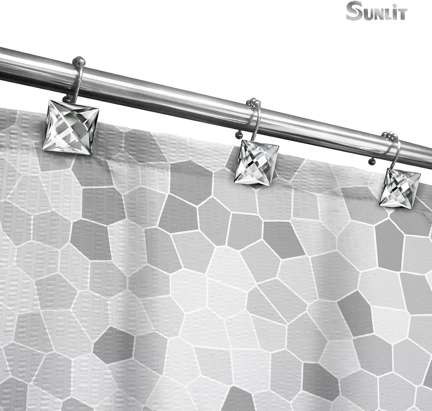 Sunlit Luxury Design Square Red Diamond Crystal Gem Bling with Glide Balls Shower Curtain Hooks, Rust Proof Metal Rhinestones Glam Shower Curtain Rings-12 Pack