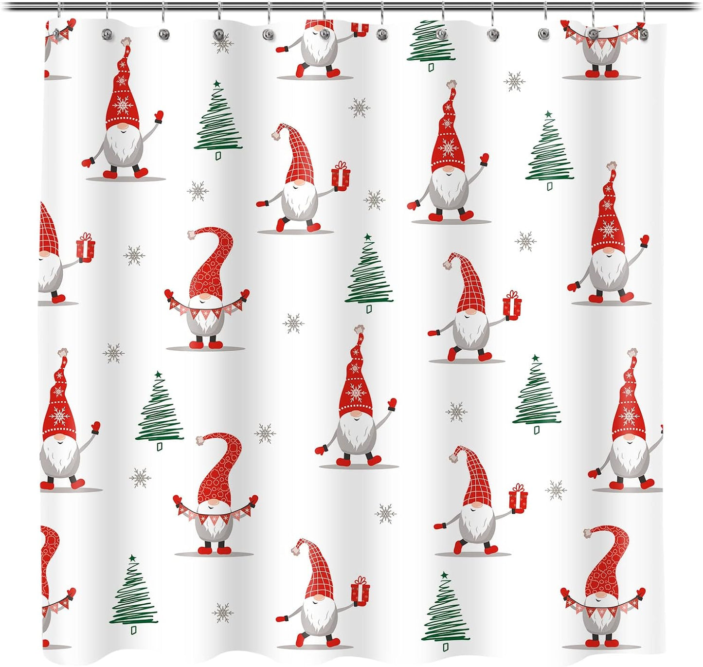 Geometric Modern Design Christmas Shower Curtain Christmas Tree Bathroom Home Office Holiday Wall Decoration as Tapestry and Photo Booth Backdrop Red Green White Printed