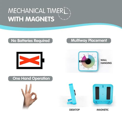 Visual Timer 7.5 inch, 60-Minute Countdown Timer for Kids Classroom Teaching Tool Office Meeting, Mechanical Countdown Clock for Exam Time Management Magnetic Kitchen Timer, Sky Blue/Colorful