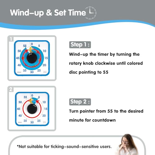 Visual Timer 7.5 inch, 60-Minute Countdown Timer for Kids Classroom Teaching Tool Office Meeting, Mechanical Countdown Clock for Exam Time Management Magnetic Kitchen Timer, Sky Blue/Colorful