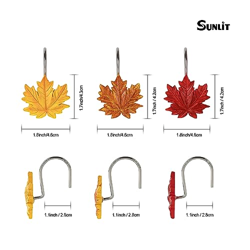 Sunlit Fall Autumn Decorative Shower Curtain Hooks, Pumpkin Maple Leaf Squirrel Acorn Shower Curtain Rings, Resin, Orange Leaves Cute Bathroom Curtain Hangers Decoration, Set of 12