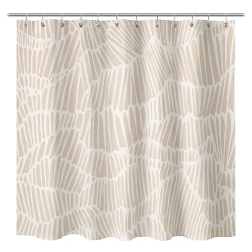 Sunlit Boho Textured Slubbed Fabric Shower Curtain, Organic Modern Geometric Striped Shower Curtains for Bathroom Decoration, Beige and White Rhombus Shower Curtains, 71x71