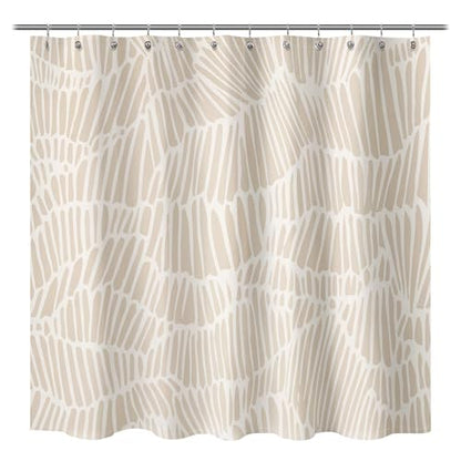 Sunlit Boho Textured Slubbed Fabric Shower Curtain, Organic Modern Geometric Striped Shower Curtains for Bathroom Decoration, Beige and White Rhombus Shower Curtains, 71x71