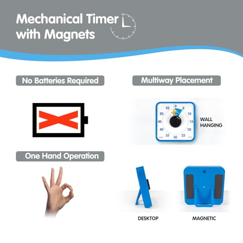 Visual Timer 7.5 inch, 60-Minute Countdown Timer for Kids Classroom Teaching Tool Office Meeting, Mechanical Countdown Clock for Exam Time Management Magnetic Kitchen Timer, Sky Blue/Colorful