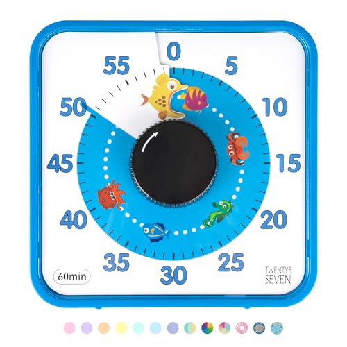 Visual Timer 7.5 inch, 60-Minute Countdown Timer for Kids Classroom Teaching Tool Office Meeting, Mechanical Countdown Clock for Exam Time Management Magnetic Kitchen Timer, Sky Blue/Colorful