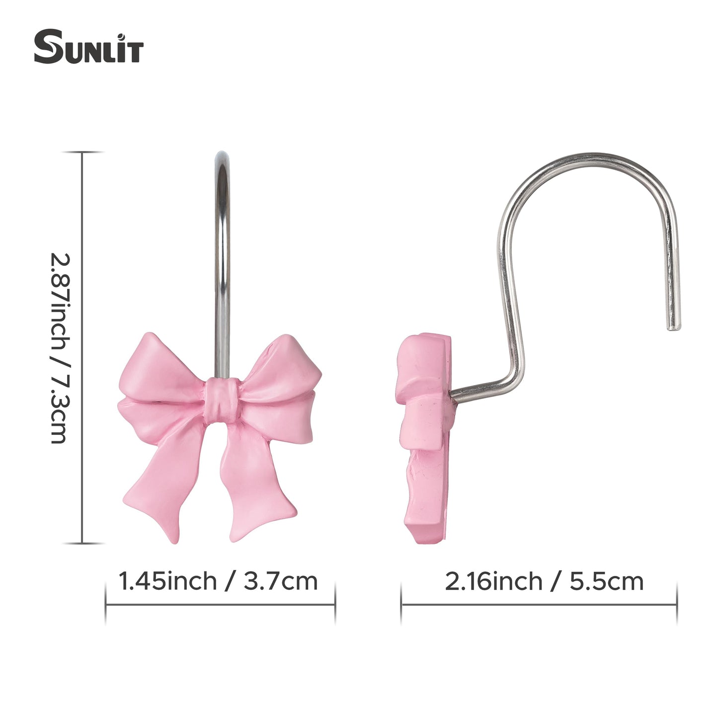 Sunlit Cute Bow Knot Shower Curtain Hooks, Home Decorative Shower Curtain Rings for Bathroom, Resin Shower Curtain Hangers Bathroom Accessories, Set of 12, Pink