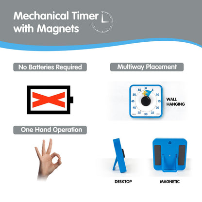 TWENTY5 SEVEN Countdown Timer 7.5 inch; 60 Minute 1 Hour Visual Timer – Classroom Teaching Tool Office Meeting, Mechanical Countdown Clock for Kids Exam Time Management Magnetic, Macaron Sky Blue