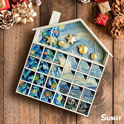 Sunlit Christmas Wooden Advent Calendar with Drawers, Unfinished Wooden, Christmas Tree Shaped Countdown Calendar Ready to Decorate and Personalize | Craft Storage Box | DIY Guru and Crafters