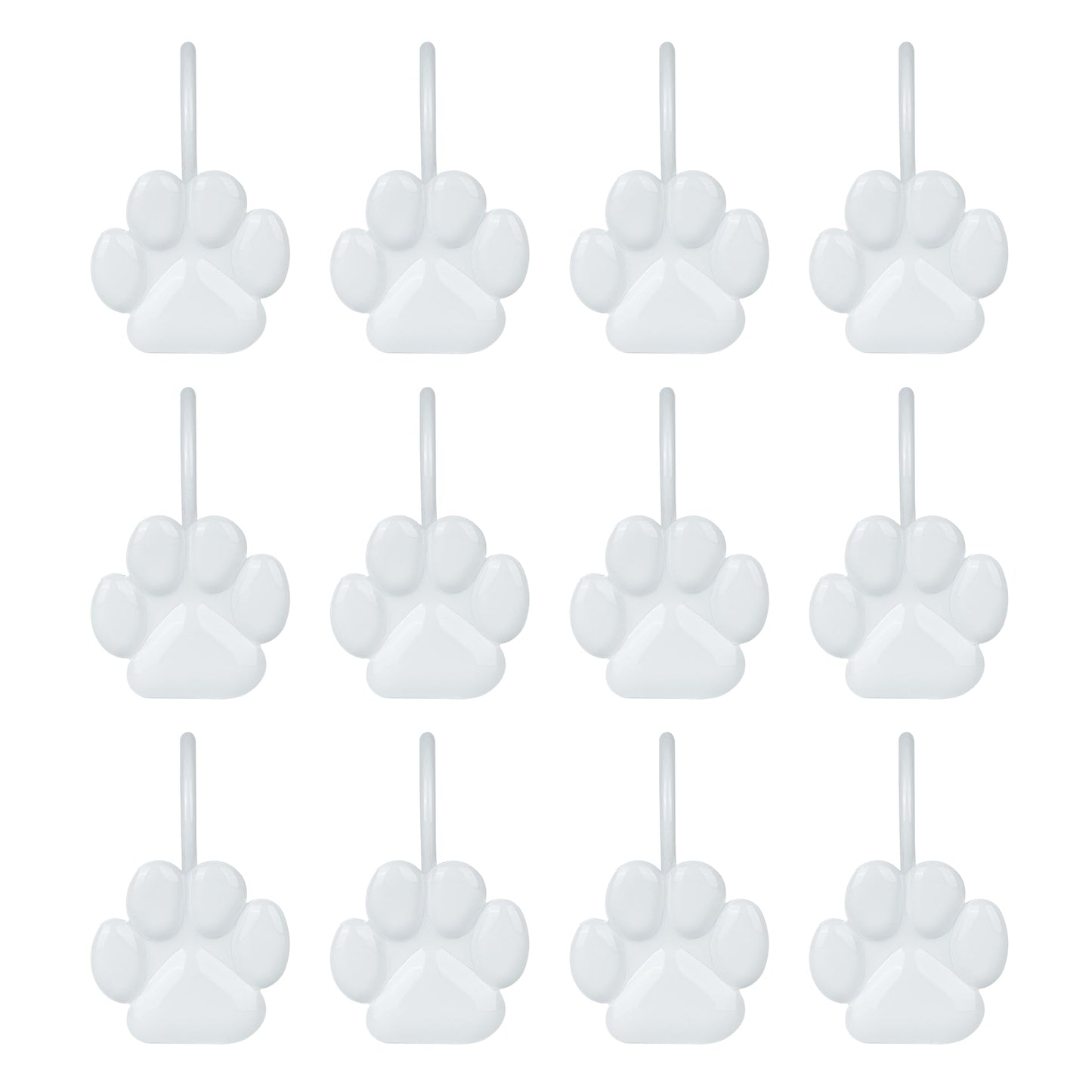 Sunlit Fashion Design Cute Paw Print Polished Double Shower Curtain Hooks for Dog Cat and Bear, Rust Proof Oil Rubbed Metal Shower Curtain Rings-12 Pack