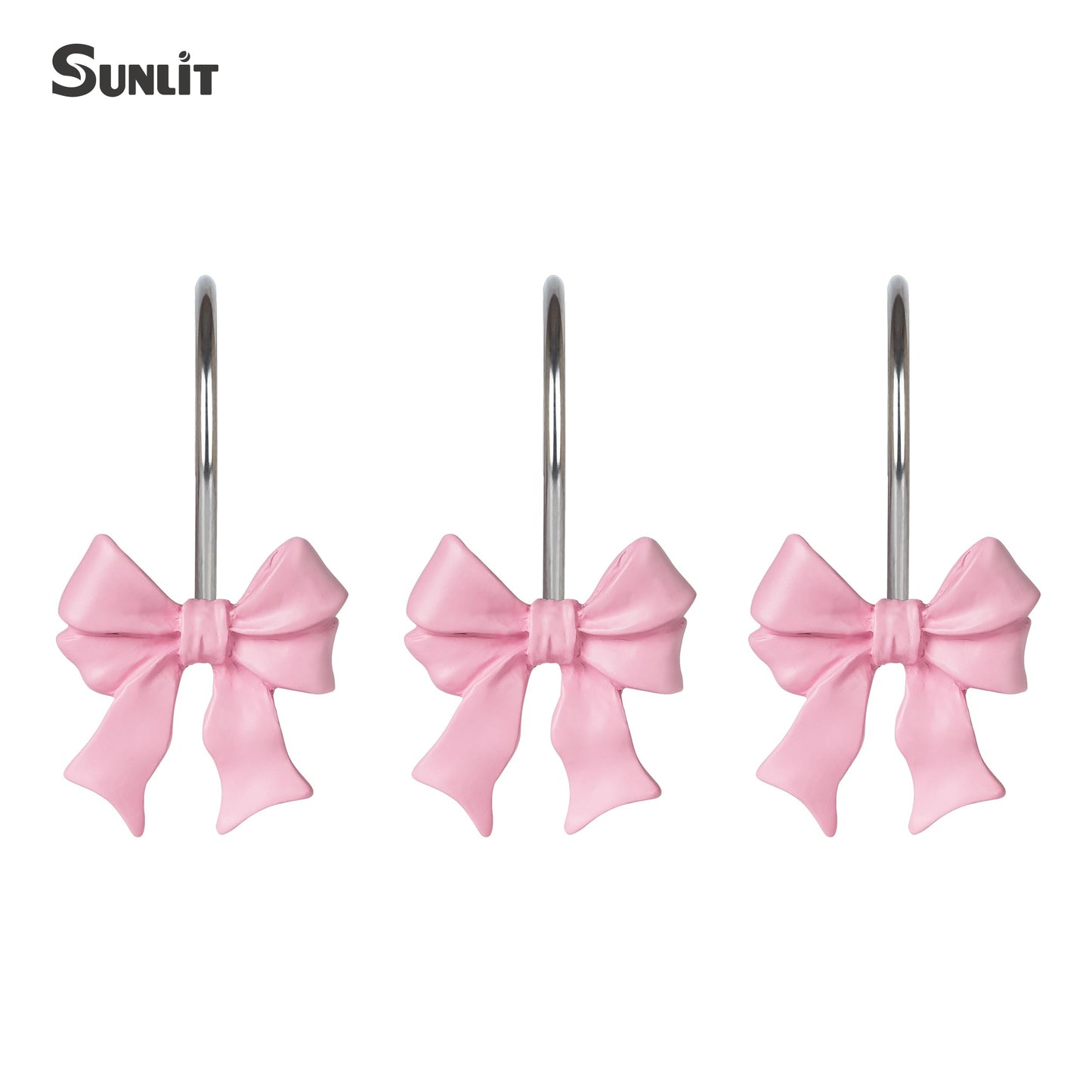 Sunlit Cute Bow Knot Double Shower Curtain Hooks, Home Decorative Shower Curtain Rings for Bathroom, Resin Shower Curtain Hangers Bathroom Accessories, Set of 12, Pink