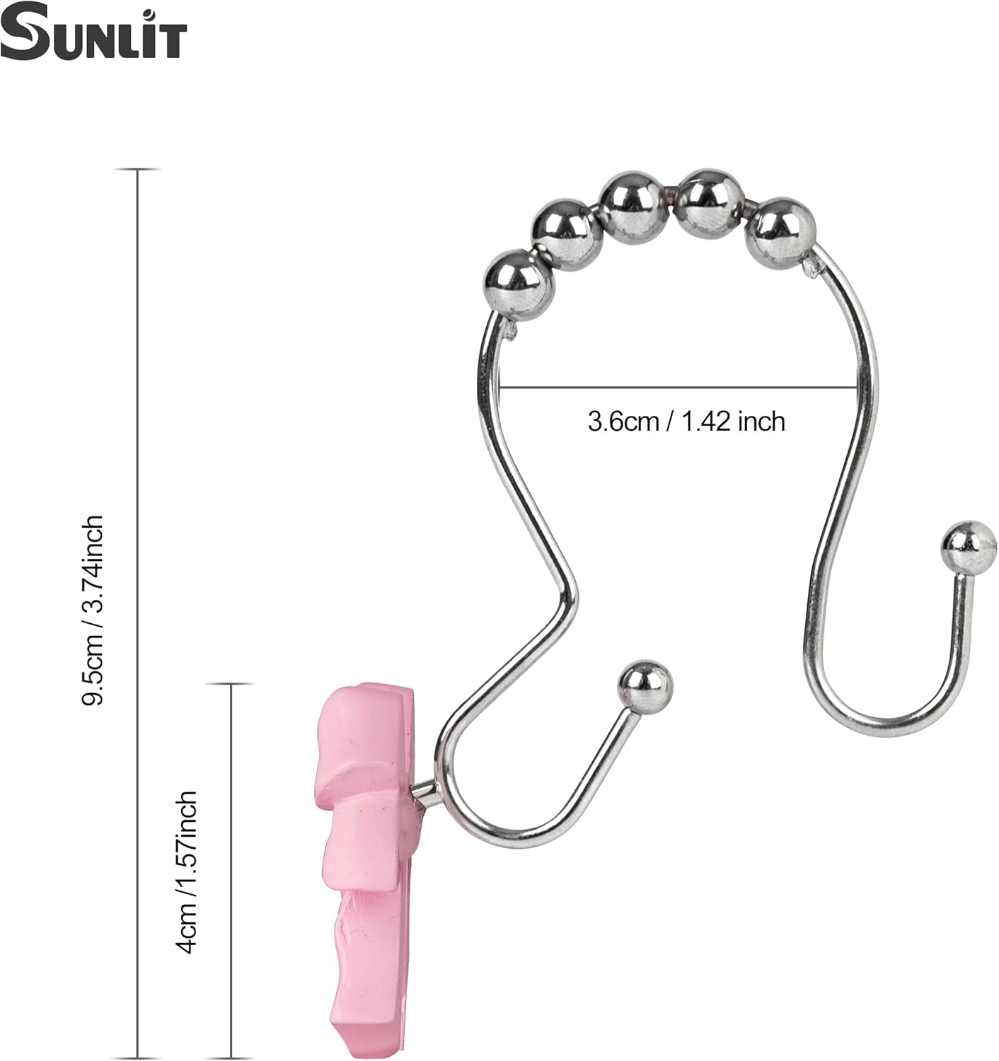 Sunlit Cute Bow Knot Double Shower Curtain Hooks, Home Decorative Shower Curtain Rings for Bathroom, Resin Shower Curtain Hangers Bathroom Accessories, Set of 12, Pink