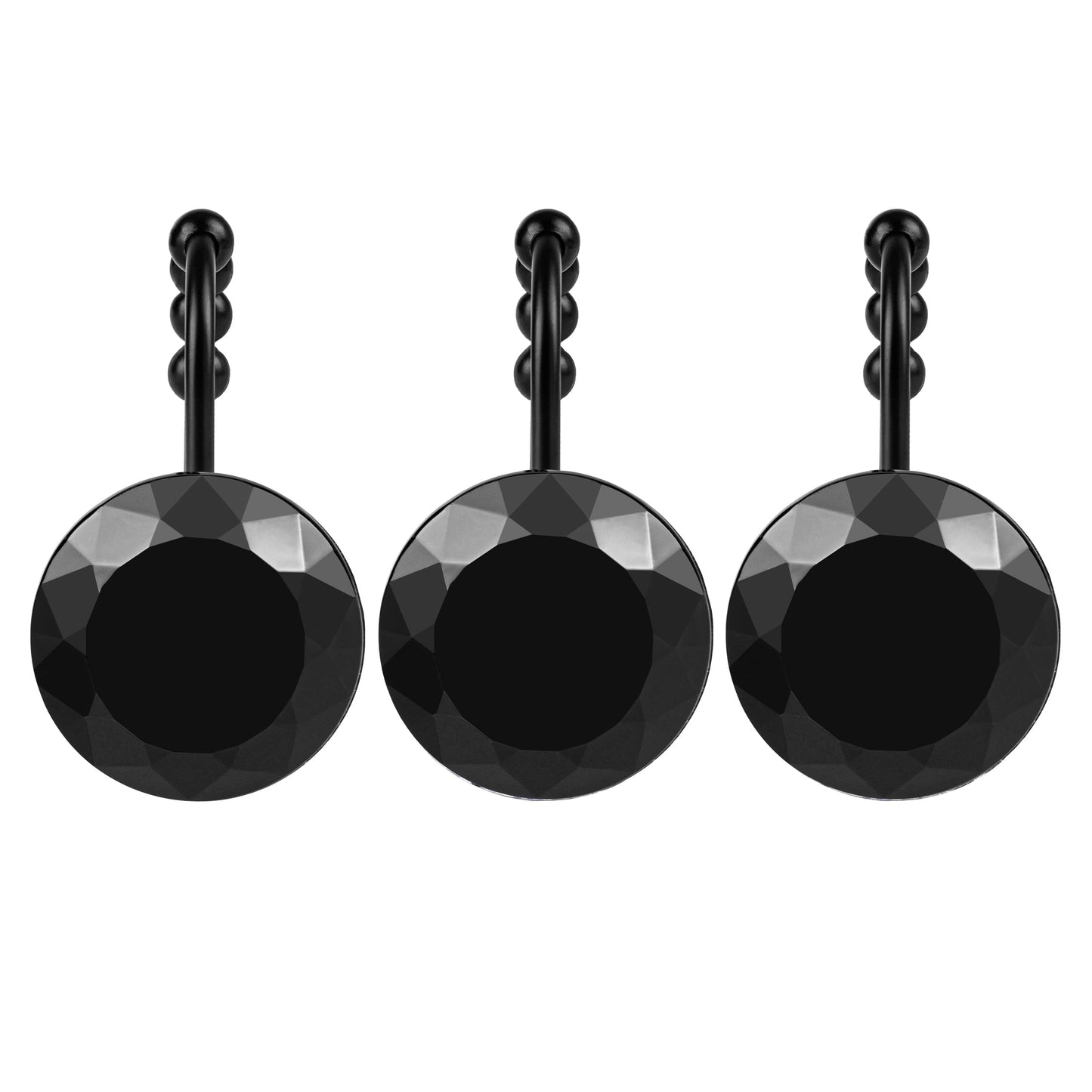 Sunlit Luxury Design Round Clear Diamond Crystal Gem Bling with Glide Balls Double Shower Curtain Hooks, Rust Proof Metal Rhinestones Glam Shower Curtain Rings-12 Pack