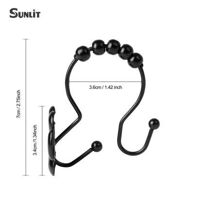 Sunlit Fashion Design Cute Paw Print Polished Double Shower Curtain Hooks for Dog Cat and Bear, Rust Proof Oil Rubbed Metal Shower Curtain Rings-12 Pack