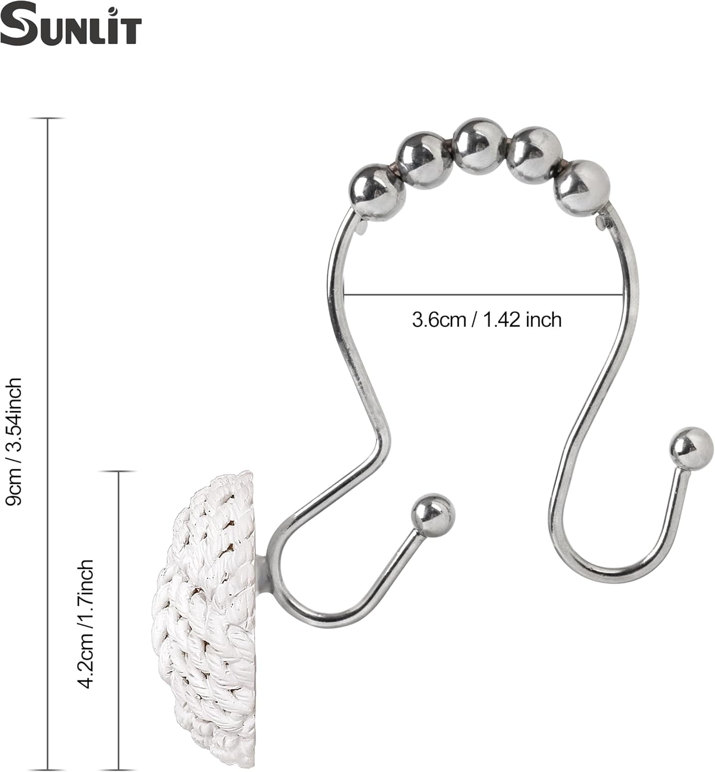 Sunlit Boho Knots Double Shower Curtain Hooks, Home Decorative Shower Curtain Rings for Bathroom, Seaside Nautical Shower Curtain Hangers Bathroom Accessories, Set of 12