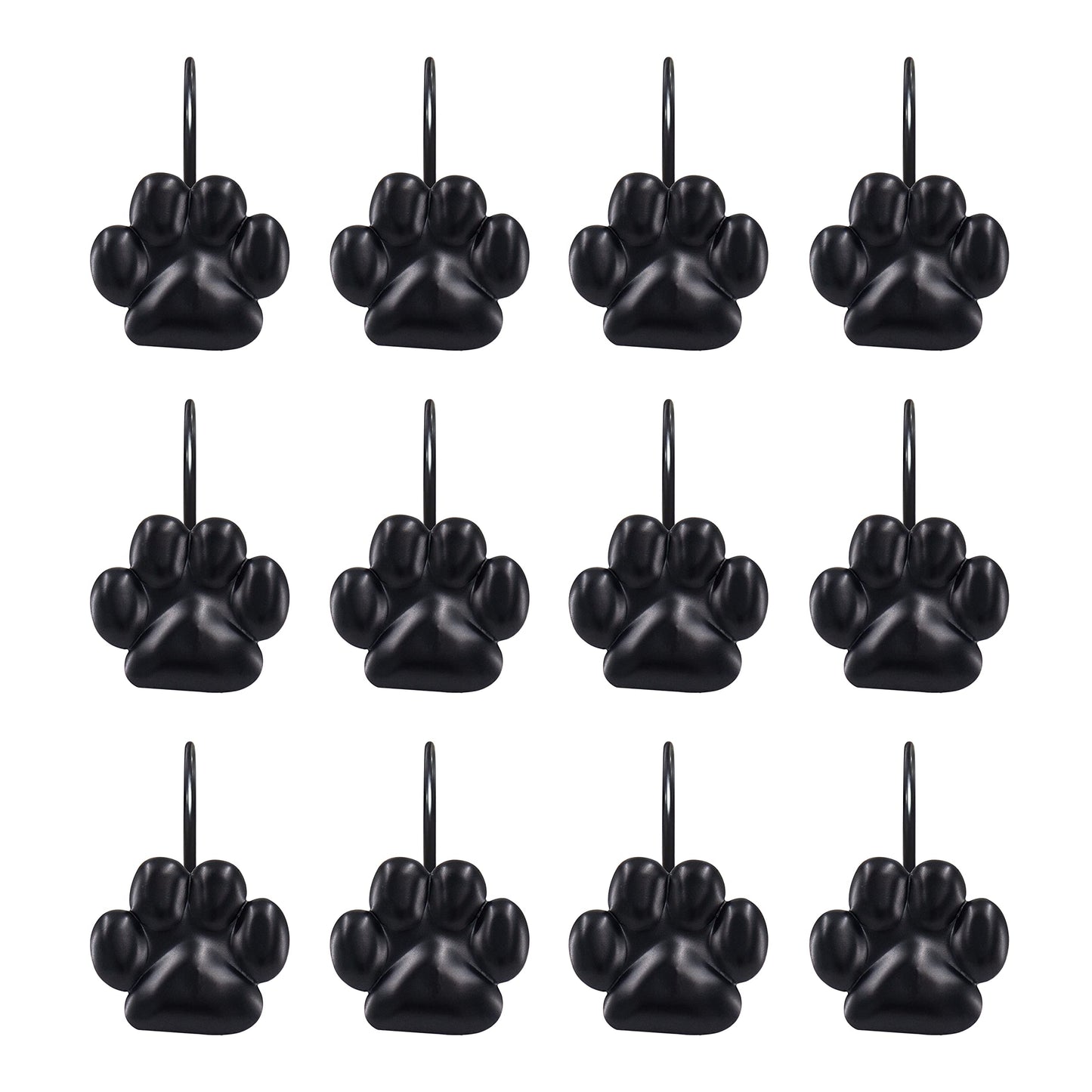 Sunlit Fashion Design Cute Paw Print Polished Double Shower Curtain Hooks for Dog Cat and Bear, Rust Proof Oil Rubbed Metal Shower Curtain Rings-12 Pack