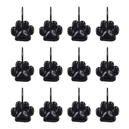 Sunlit Fashion Design Cute Paw Print Polished Double Shower Curtain Hooks for Dog Cat and Bear, Rust Proof Oil Rubbed Metal Shower Curtain Rings-12 Pack