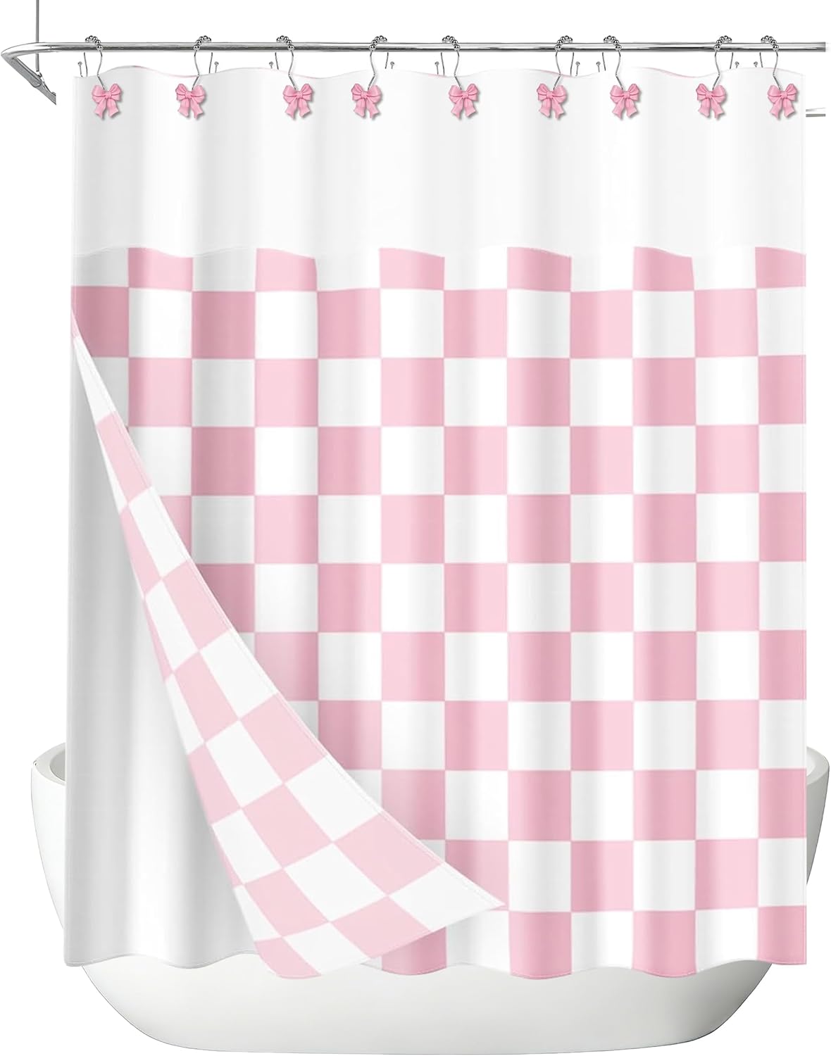 Sunlit Cute Bow Knot Double Shower Curtain Hooks, Home Decorative Shower Curtain Rings for Bathroom, Resin Shower Curtain Hangers Bathroom Accessories, Set of 12, Pink