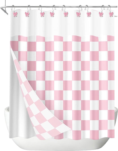 Sunlit Cute Bow Knot Double Shower Curtain Hooks, Home Decorative Shower Curtain Rings for Bathroom, Resin Shower Curtain Hangers Bathroom Accessories, Set of 12, Pink