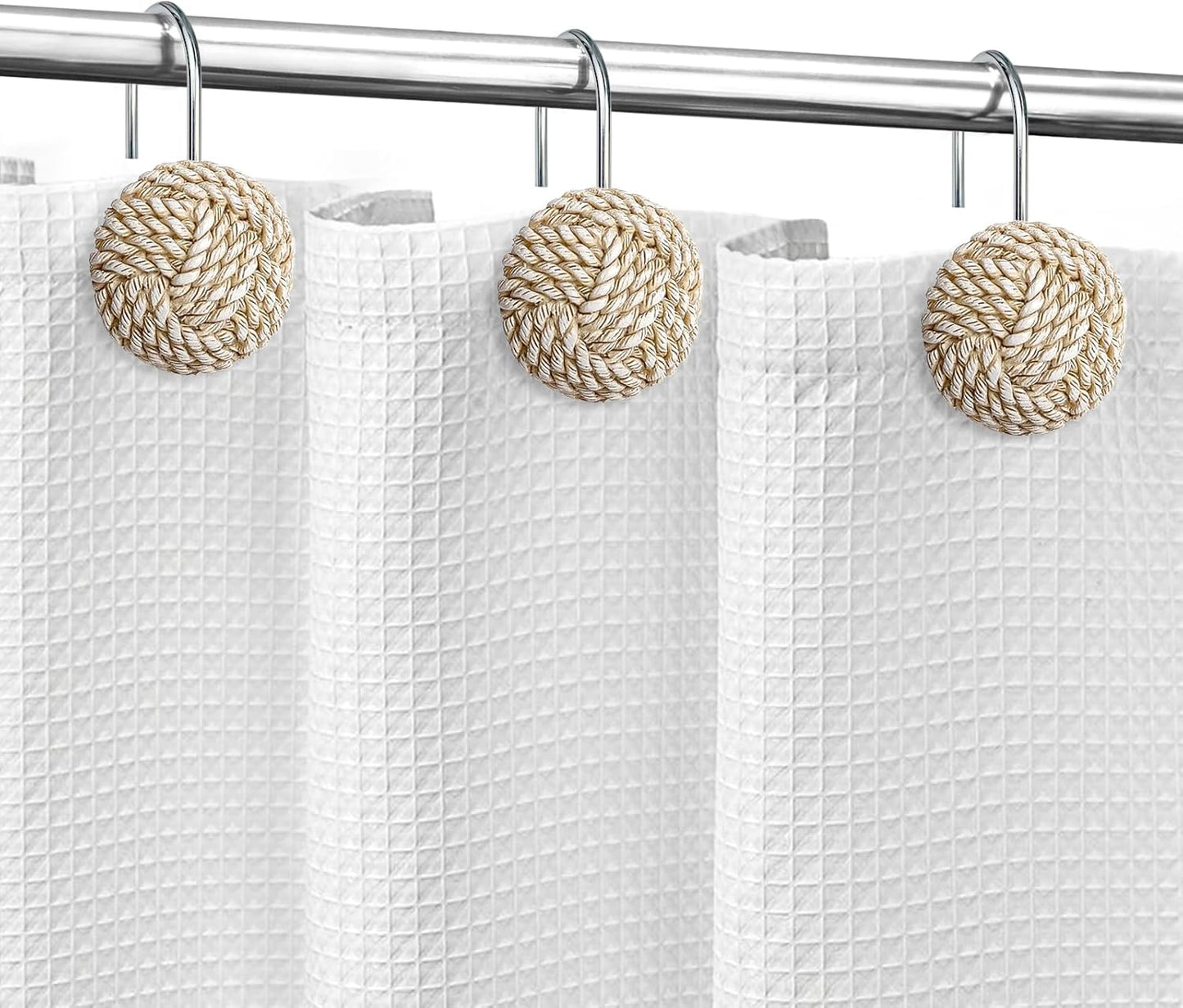 Sunlit Boho Knots Double Shower Curtain Hooks, Home Decorative Shower Curtain Rings for Bathroom, Seaside Nautical Shower Curtain Hangers Bathroom Accessories, Set of 12