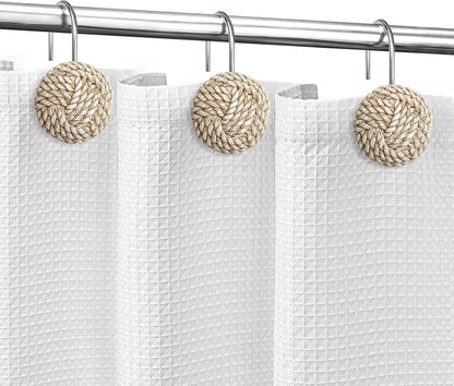 Sunlit Boho Knots Double Shower Curtain Hooks, Home Decorative Shower Curtain Rings for Bathroom, Seaside Nautical Shower Curtain Hangers Bathroom Accessories, Set of 12