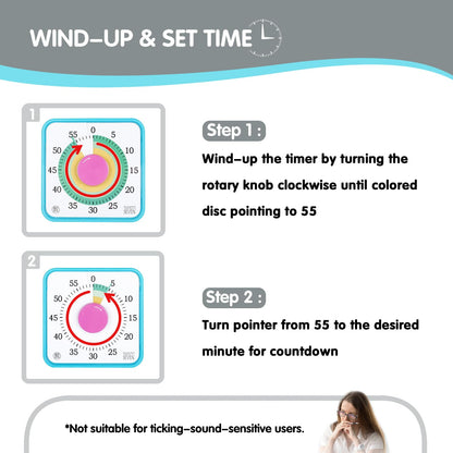 Visual Timer 7.5 inch, 60-Minute Countdown Timer for Kids Classroom Teaching Tool Office Meeting, Mechanical Countdown Clock for Exam Time Management Magnetic Kitchen Timer, Sky Blue/Colorful