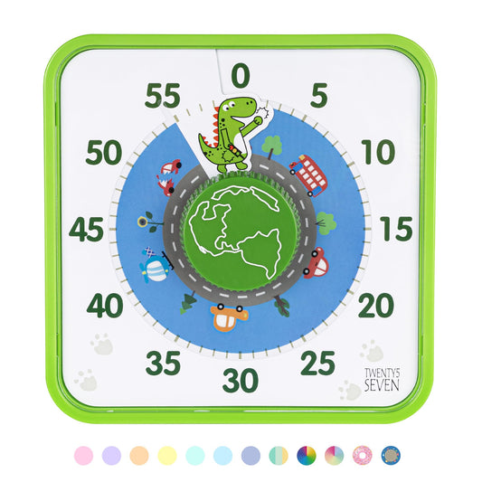 Visual Timer 7.5 inch, 60-Minute Countdown Timer for Kids Classroom Teaching Tool Office Meeting, Mechanical Countdown Clock for Exam Time Management Magnetic Kitchen Timer,Green Dino