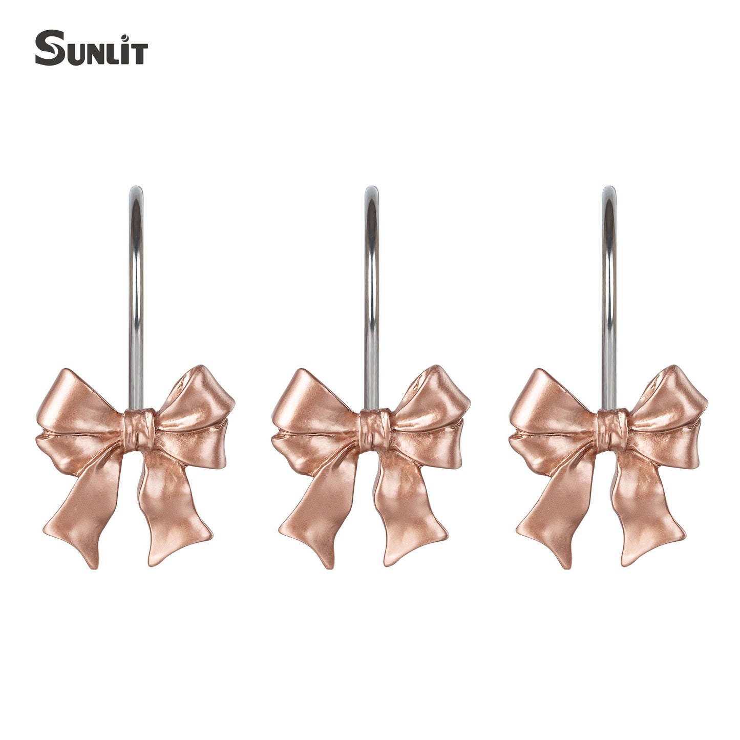 Sunlit Cute Bow Knot Double Shower Curtain Hooks, Home Decorative Shower Curtain Rings for Bathroom, Resin Shower Curtain Hangers Bathroom Accessories, Set of 12, Pink