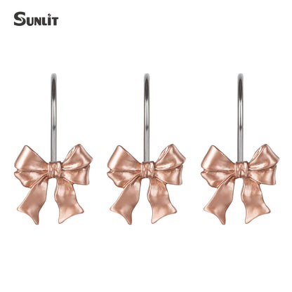 Sunlit Cute Bow Knot Double Shower Curtain Hooks, Home Decorative Shower Curtain Rings for Bathroom, Resin Shower Curtain Hangers Bathroom Accessories, Set of 12, Pink