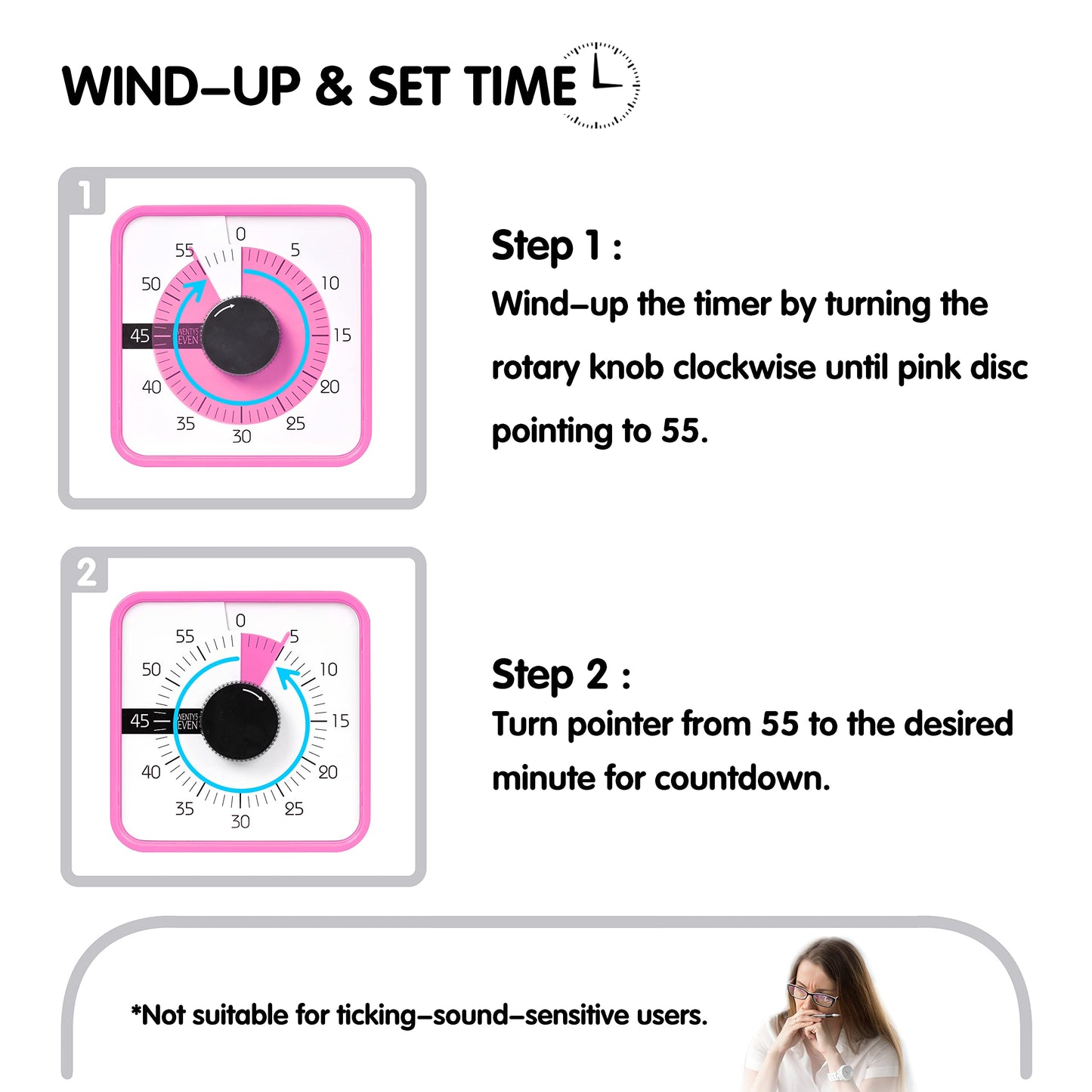 TWENTY5 SEVEN Countdown Timer 7.5 inch, 60 Minute 1 Hour Visual Timer for Classroom Teaching Tool Office Meeting, Mechanical Countdown Clock for Kids Exam Time Management Magnetic, Pink Donut