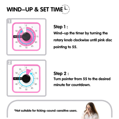 TWENTY5 SEVEN Countdown Timer 7.5 inch, 60 Minute 1 Hour Visual Timer for Classroom Teaching Tool Office Meeting, Mechanical Countdown Clock for Kids Exam Time Management Magnetic, Pink Donut