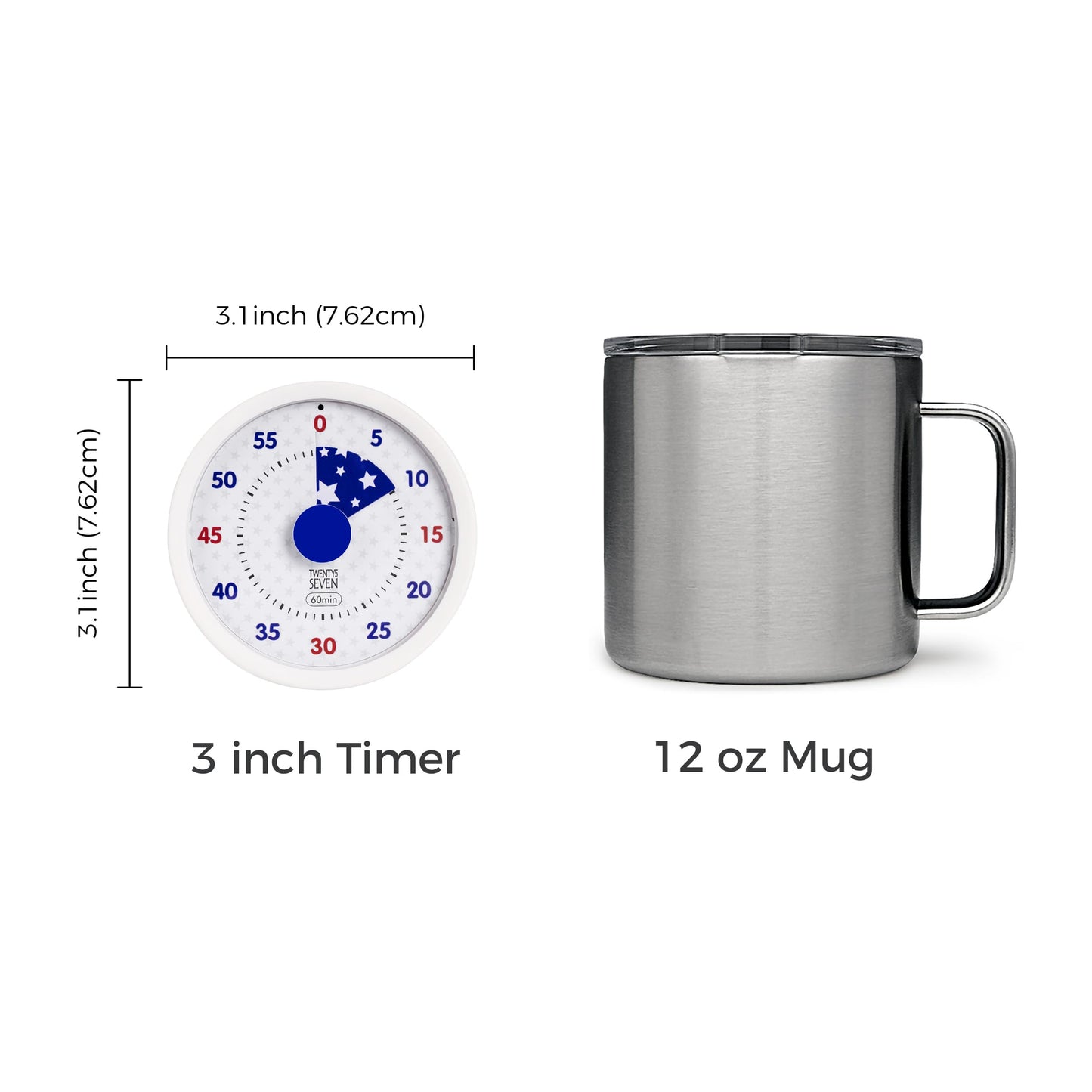 TWENTY5 SEVEN Countdown Timer 3 inch, Silent 60 Minute 1 Hour Visual Timer with Pause Function, Magnetic Classroom Teaching Tool Office Meeting, Countdown Clock for Kids Time Management, National Flag