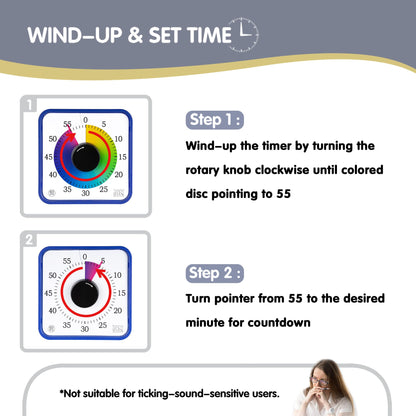 TWENTY5 SEVEN Countdown Timer 7.5 inch; 60 Minute 1 Hour Visual Timer – Classroom Teaching Tool Office Meeting, Mechanical Countdown Clock for Kids Exam Time Management Magnetic, Macaron Sky Blue