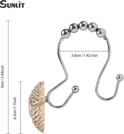 Sunlit Boho Knots Double Shower Curtain Hooks, Home Decorative Shower Curtain Rings for Bathroom, Seaside Nautical Shower Curtain Hangers Bathroom Accessories, Set of 12