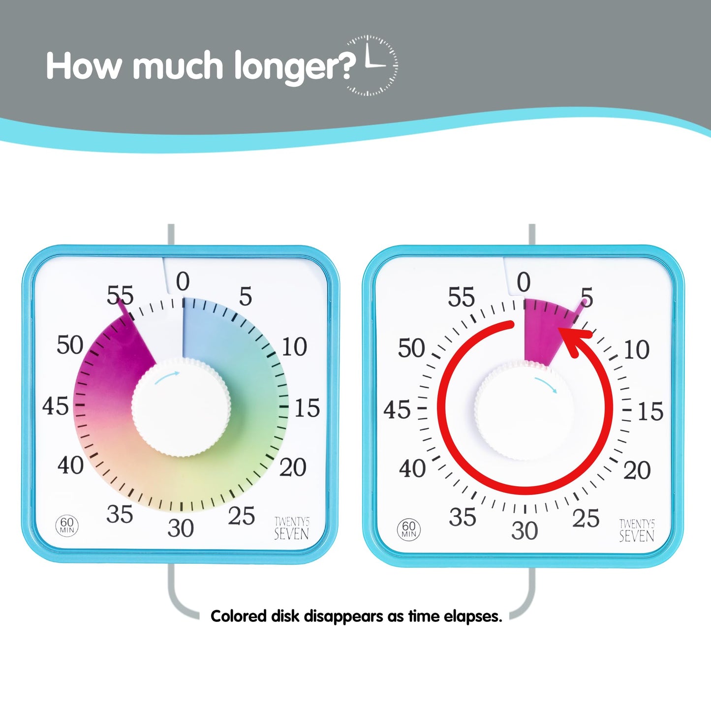 TWENTY5 SEVEN Countdown Timer 7.5 inch; 60 Minute 1 Hour Visual Timer – Classroom Teaching Tool Office Meeting, Mechanical Countdown Clock for Kids Exam Time Management Magnetic, Macaron Sky Blue