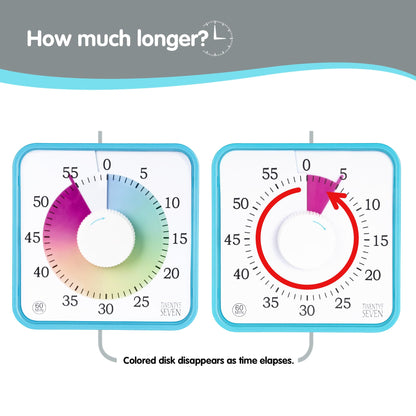 TWENTY5 SEVEN Countdown Timer 7.5 inch; 60 Minute 1 Hour Visual Timer – Classroom Teaching Tool Office Meeting, Mechanical Countdown Clock for Kids Exam Time Management Magnetic, Macaron Sky Blue