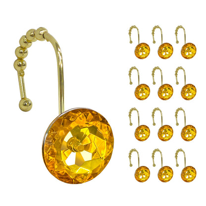 Sunlit Luxury Design Round Clear Diamond Crystal Gem Bling with Glide Balls Double Shower Curtain Hooks, Rust Proof Metal Rhinestones Glam Shower Curtain Rings-12 Pack