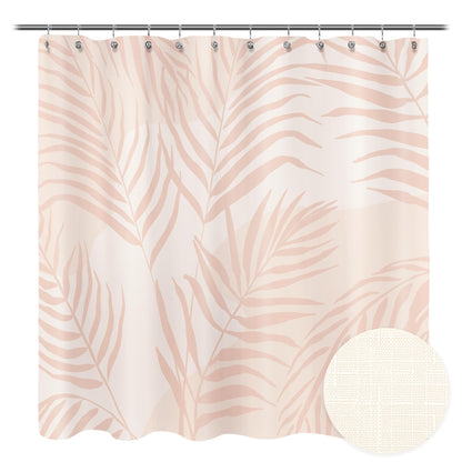 Sunlit Sage Green Textured Slubbed Fabric Shower Curtain, Mid Century Modern Palm Leaf Shower Curtains for Bathroom Decoration,Boho Botanical Bathroom Curtains, 71x71