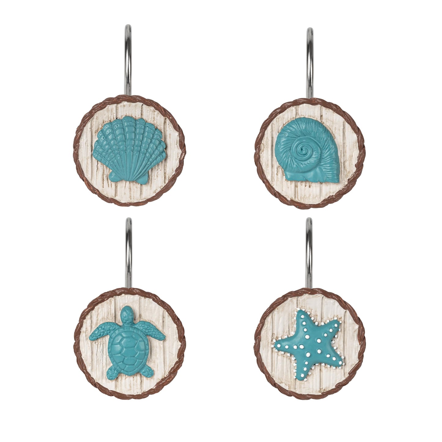 Sunlit Ocean Decorative Shower Curtain Hooks, Sea Turtle Spiral Shell Starfish Conch Shower Curtain Rings, Resin, Nautical Farmhouse Bathroom Decoration Beach Shower Curtain Hooks-12 Pack, Navy