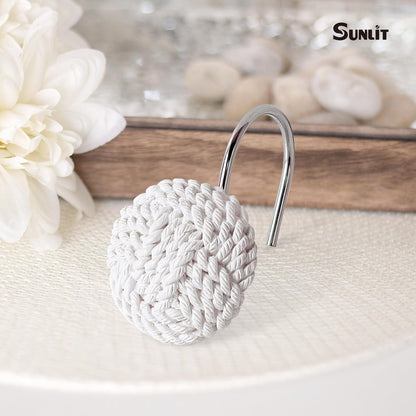 Sunlit Boho Knots Double Shower Curtain Hooks, Home Decorative Shower Curtain Rings for Bathroom, Seaside Nautical Shower Curtain Hangers Bathroom Accessories, Set of 12