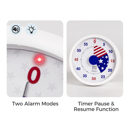 TWENTY5 SEVEN Countdown Timer 3 inch, Silent 60 Minute 1 Hour Visual Timer with Pause Function, Magnetic Classroom Teaching Tool Office Meeting, Countdown Clock for Kids Time Management, National Flag