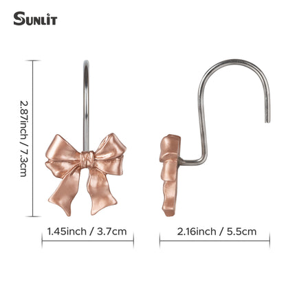 Sunlit Cute Bow Knot Double Shower Curtain Hooks, Home Decorative Shower Curtain Rings for Bathroom, Resin Shower Curtain Hangers Bathroom Accessories, Set of 12, Pink