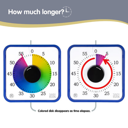 TWENTY5 SEVEN Countdown Timer 7.5 inch; 60 Minute 1 Hour Visual Timer – Classroom Teaching Tool Office Meeting, Mechanical Countdown Clock for Kids Exam Time Management Magnetic, Macaron Sky Blue
