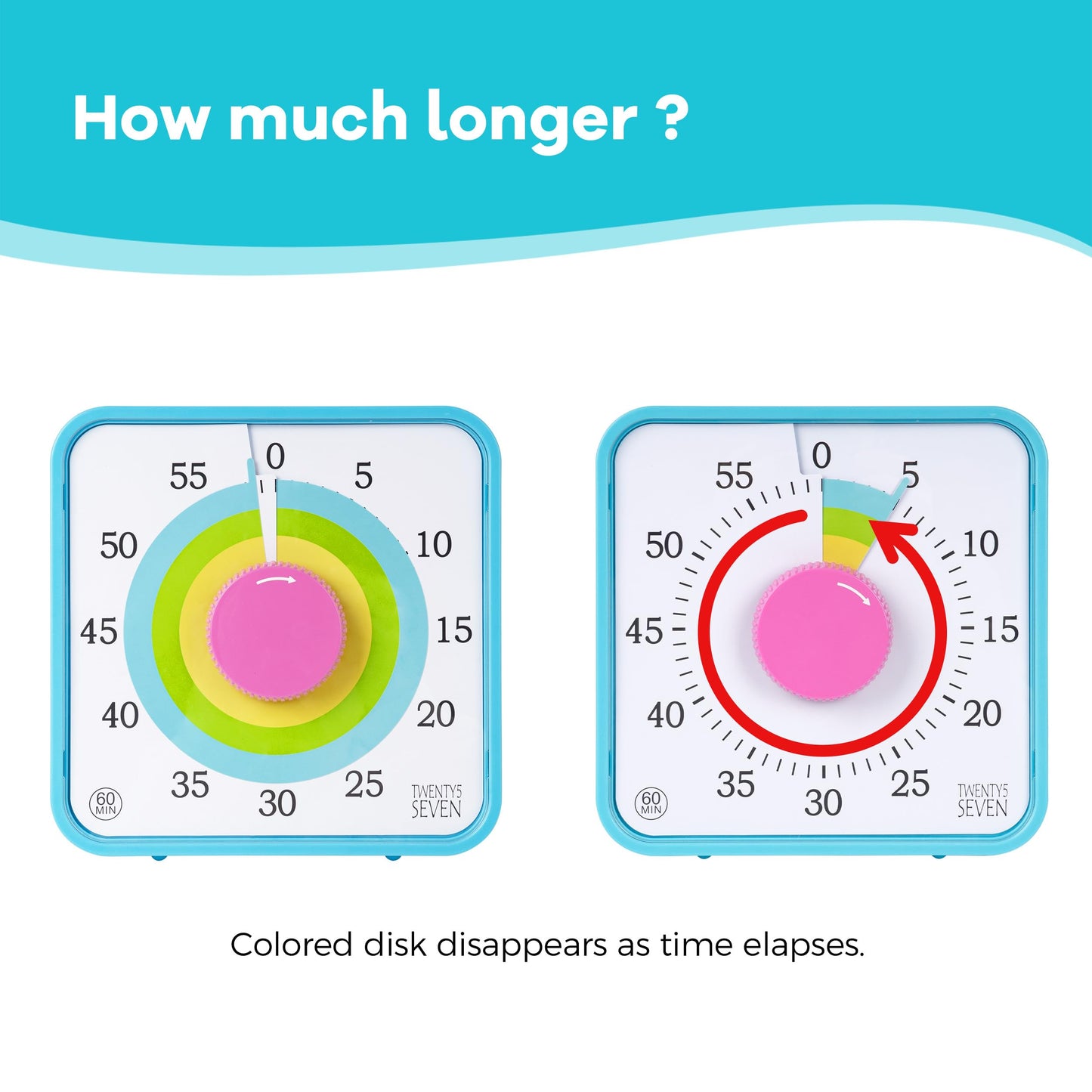 TWENTY5 SEVEN Countdown Timer 7.5 inch; 60 Minute 1 Hour Visual Timer – Classroom Teaching Tool Office Meeting, Mechanical Countdown Clock for Kids Exam Time Management Magnetic, Macaron Sky Blue