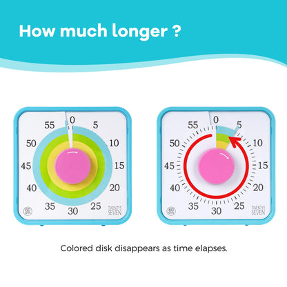 TWENTY5 SEVEN Countdown Timer 7.5 inch; 60 Minute 1 Hour Visual Timer – Classroom Teaching Tool Office Meeting, Mechanical Countdown Clock for Kids Exam Time Management Magnetic, Macaron Sky Blue