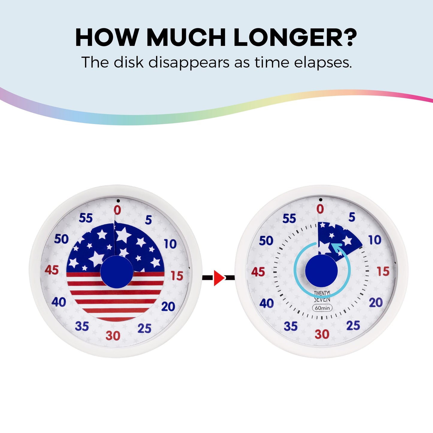 TWENTY5 SEVEN Countdown Timer 3 inch, Silent 60 Minute 1 Hour Visual Timer with Pause Function, Magnetic Classroom Teaching Tool Office Meeting, Countdown Clock for Kids Time Management, National Flag