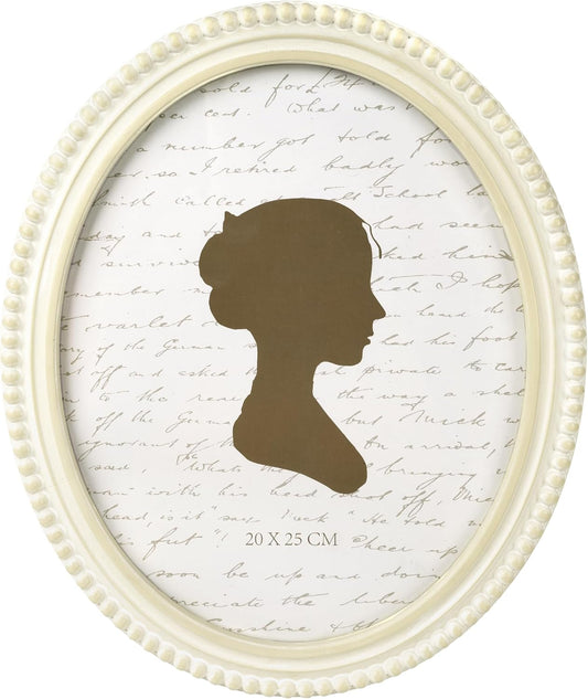 Sunlit Boho Vintage Picture Frame 8x10 Inch with Beaded Border, Oval Luxury Antique Photo Frames with Glass Front, Photo Display, Tabletop Wall Hanging, Gift Idea, Distressed White