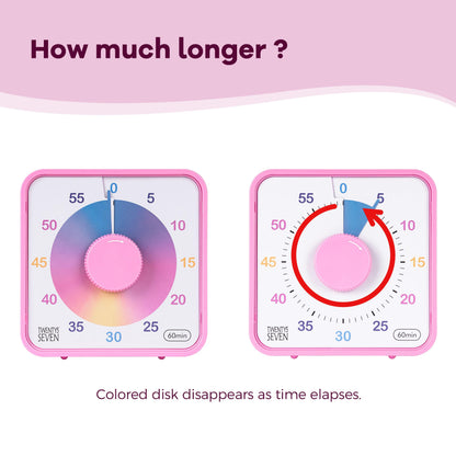 TWENTY5 SEVEN Countdown Timer 7.5 inch; 60 Minute 1 Hour Visual Timer – Classroom Teaching Tool Office Meeting, Mechanical Countdown Clock for Kids Exam Time Management Magnetic, Macaron Sky Blue