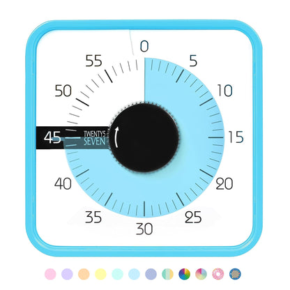 Visual Timer 7.5 inch, 60-Minute Countdown Timer for Kids Classroom Teaching Tool Office Meeting, Mechanical Countdown Clock for Exam Time Management Magnetic Kitchen Timer, Sky Blue/Colorful