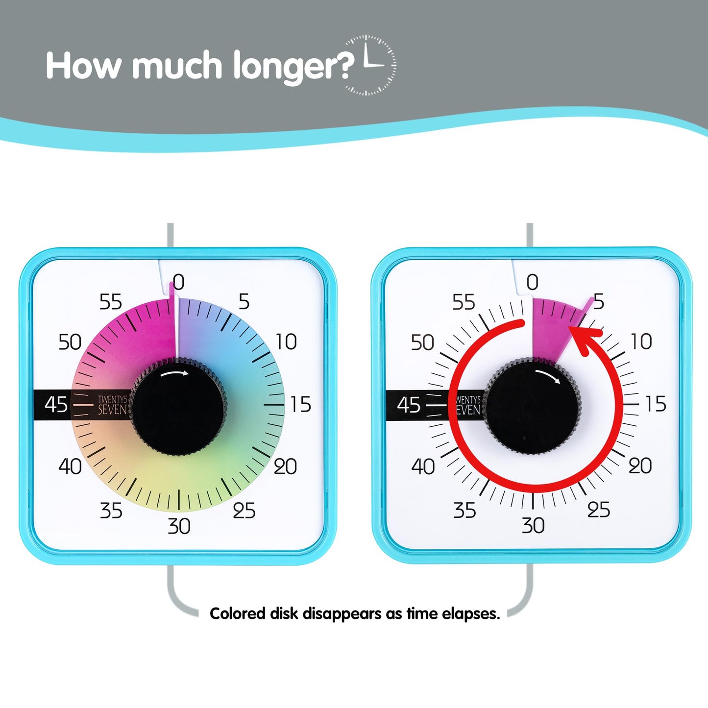 TWENTY5 SEVEN Countdown Timer 7.5 inch; 60 Minute 1 Hour Visual Timer – Classroom Teaching Tool Office Meeting, Mechanical Countdown Clock for Kids Exam Time Management Magnetic, Macaron Sky Blue